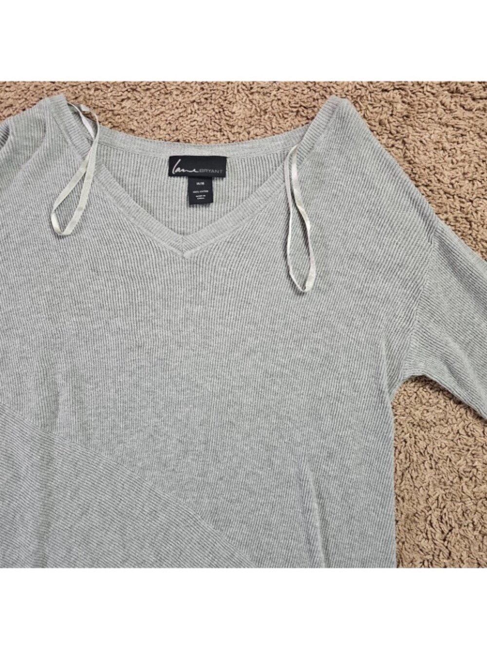 Lane Bryant Pullover Top Womens 14/16 Gray Ribbed Asymmetrical Hem 3/4 Sleeve - Picture 7 of 11